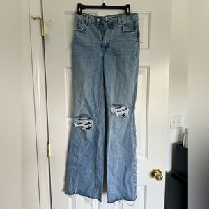 Zara Light Blue Distressed Wide-Leg Jeans size 4
